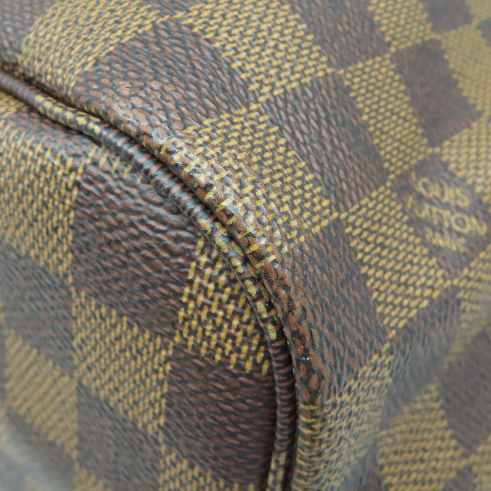 LOUIS VUITTON Damier Neverfull MM金扣手挽袋棕色