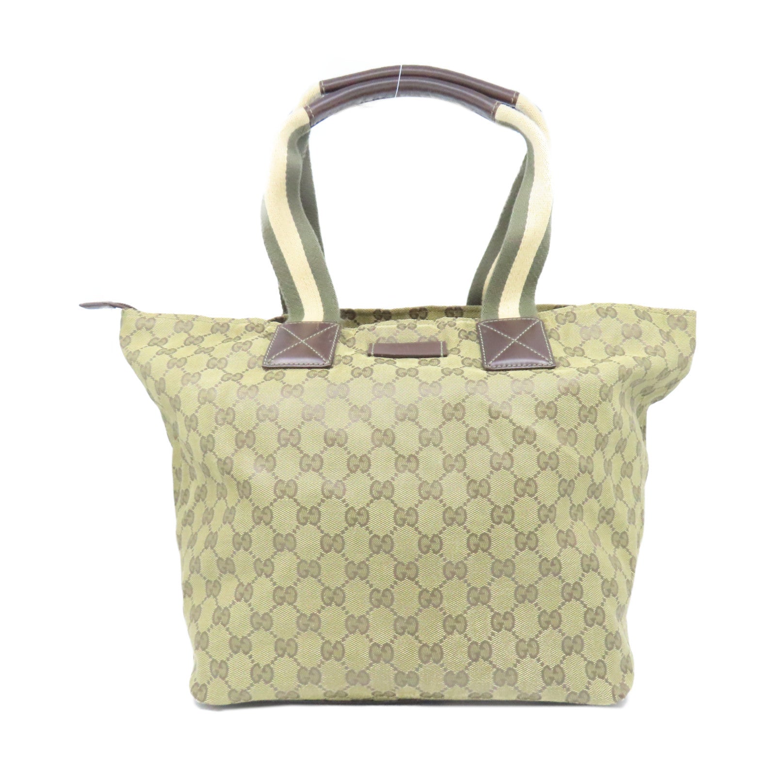 GUCCI 帆布Totebag金扣手挽袋啡色/綠色