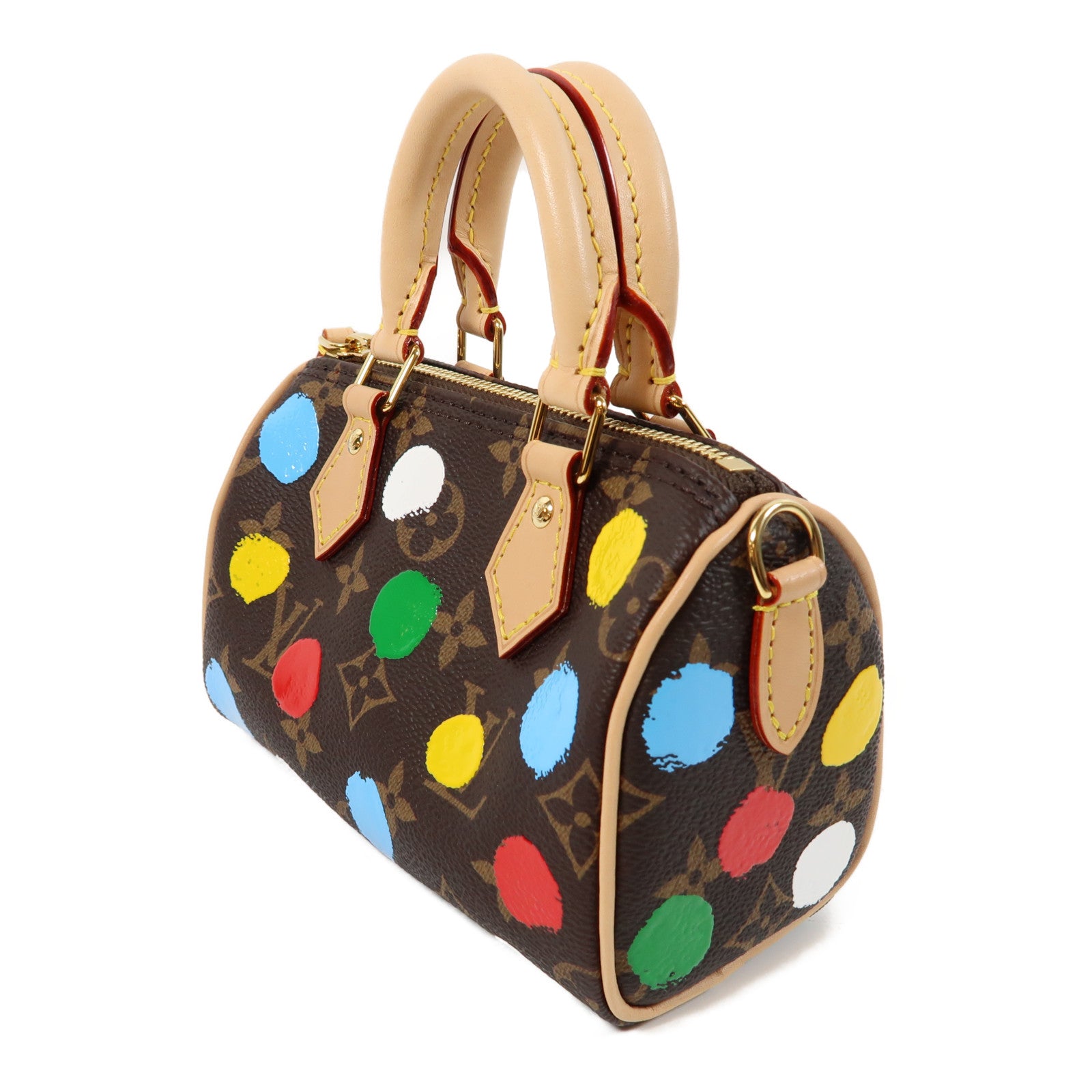 LOUIS VUITTON Monogram LV X YK Nano Speedy金扣手挽肩背兩用袋啡色