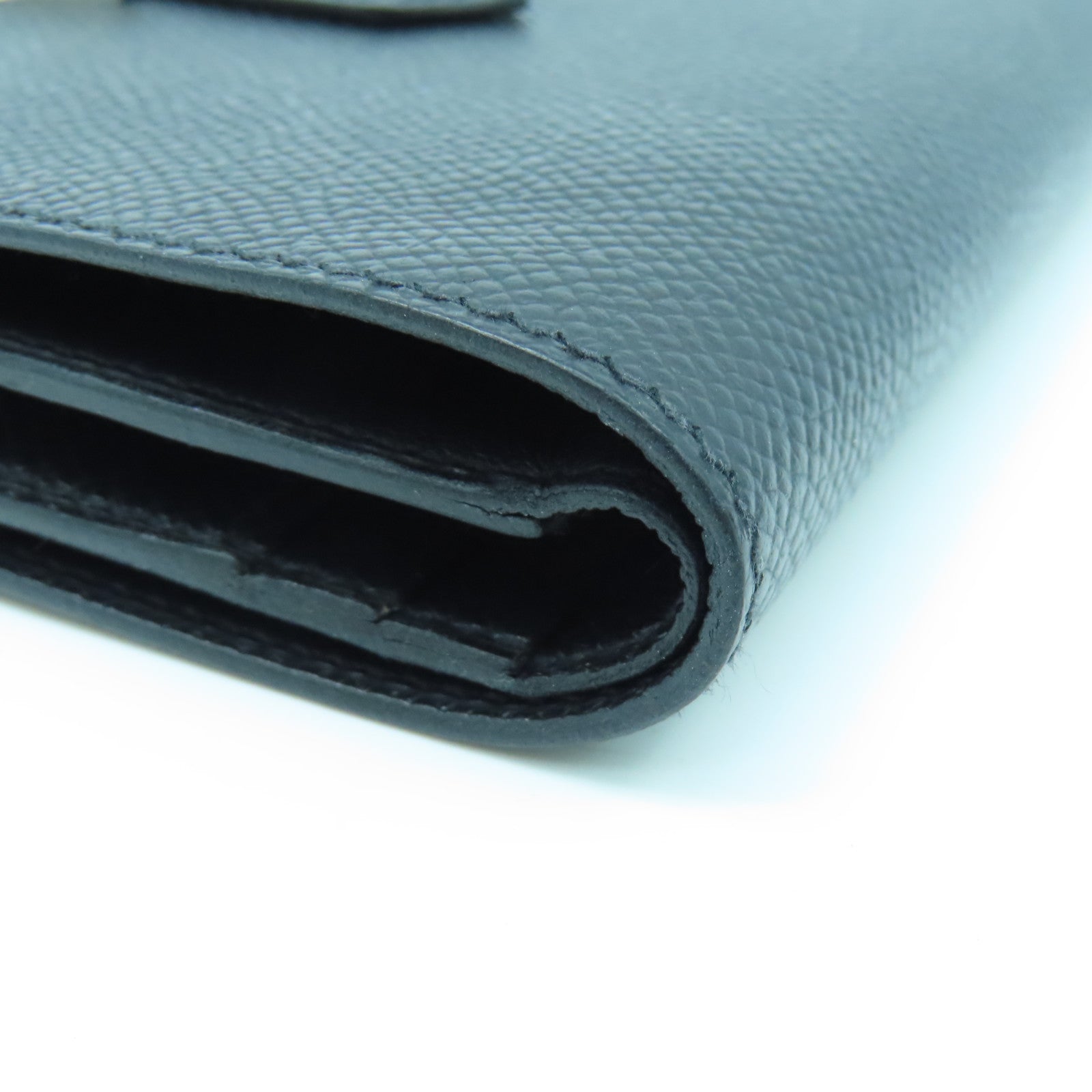 HERMES Epsom Leather Bearn Compact Silver Buckle Wallet Black