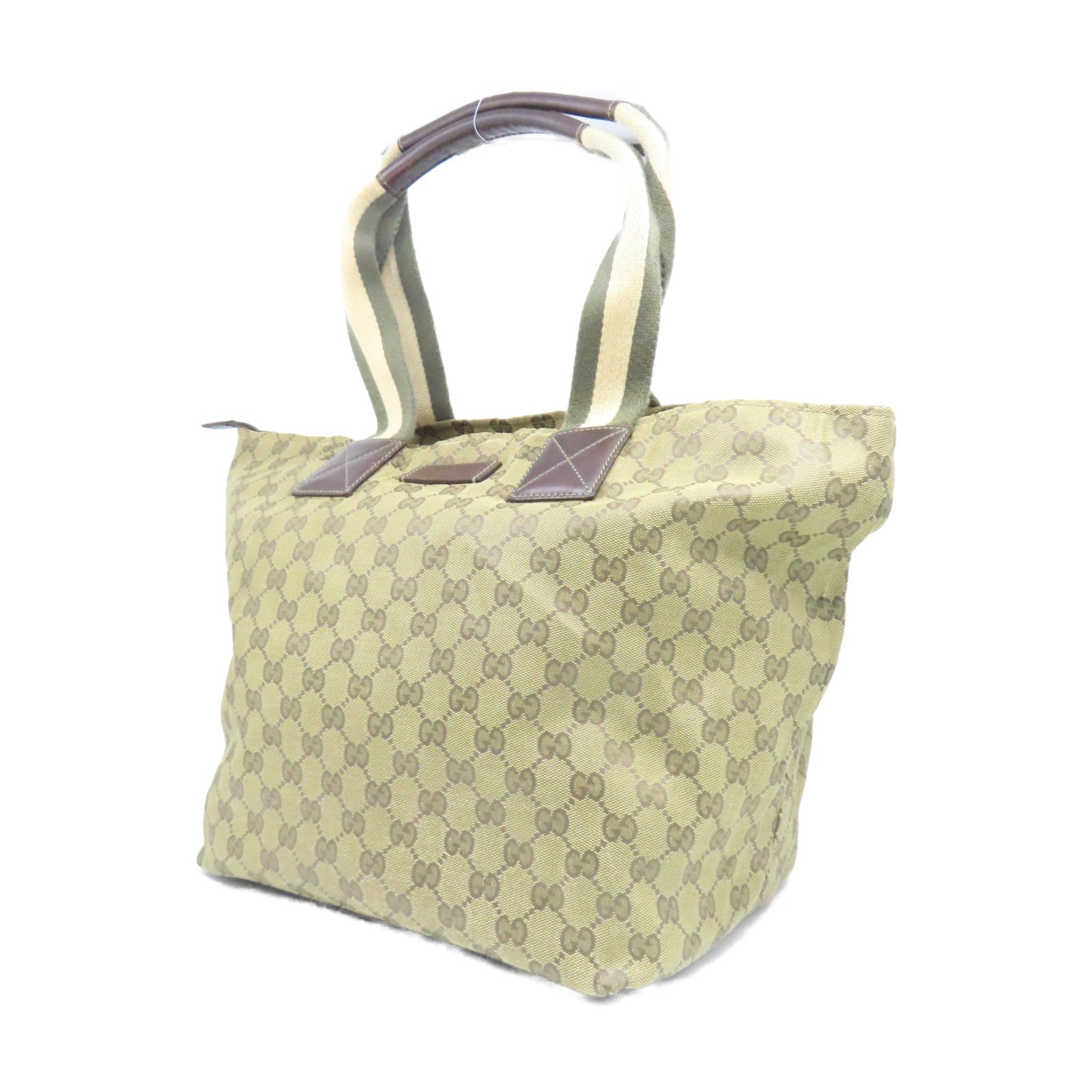 GUCCI 帆布Totebag金扣手挽袋啡色/綠色