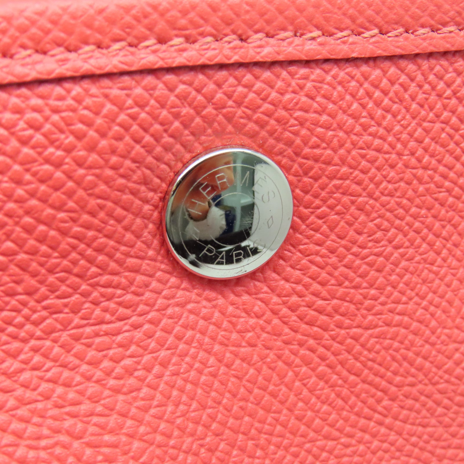 HERMES Epsom皮革Garden Party PM銀扣手挽袋Rouge Pivoine粉紅色