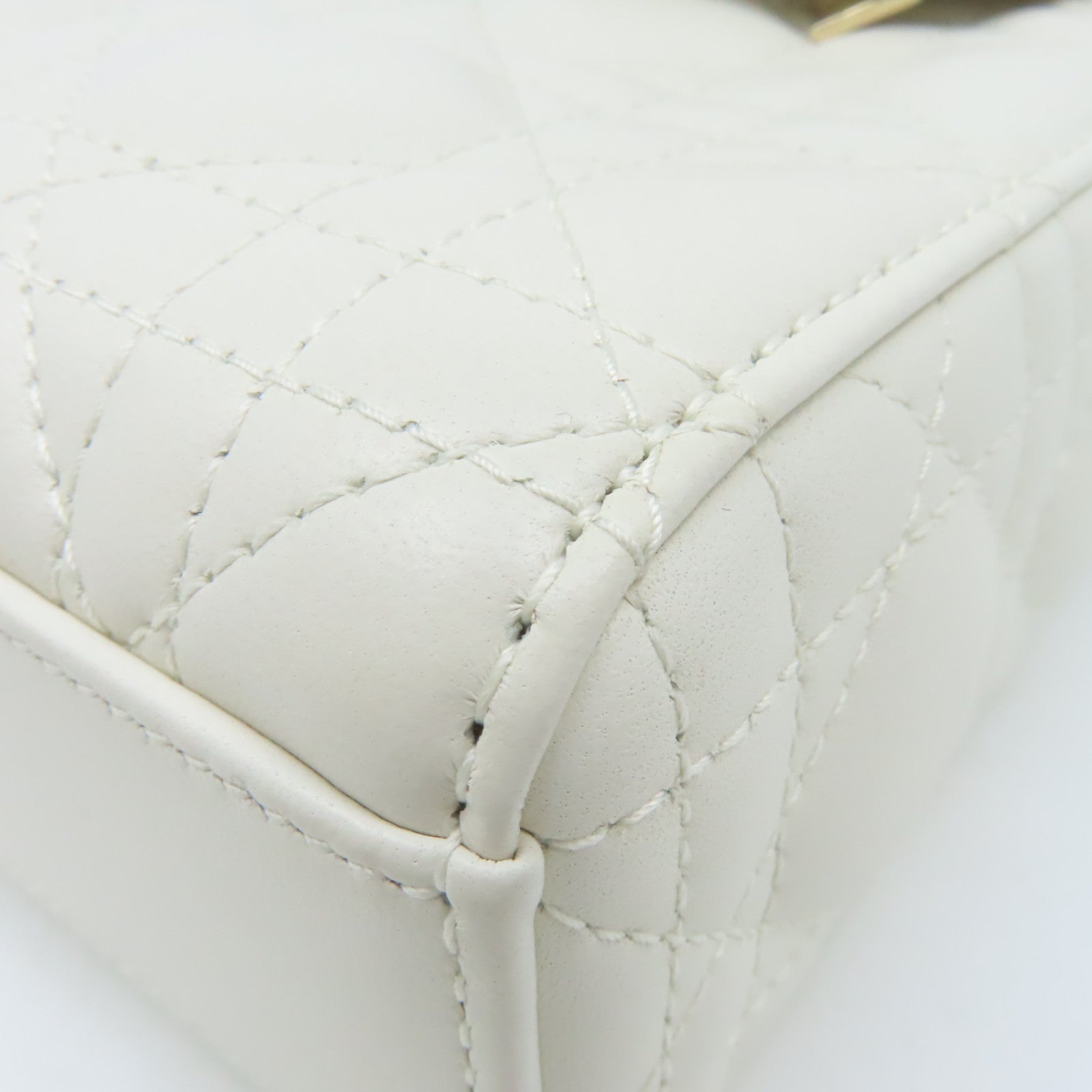 Dior 羊皮皮革Lady D-Joy 2Way Shoulder Bag金扣手挽肩背兩用袋米白色