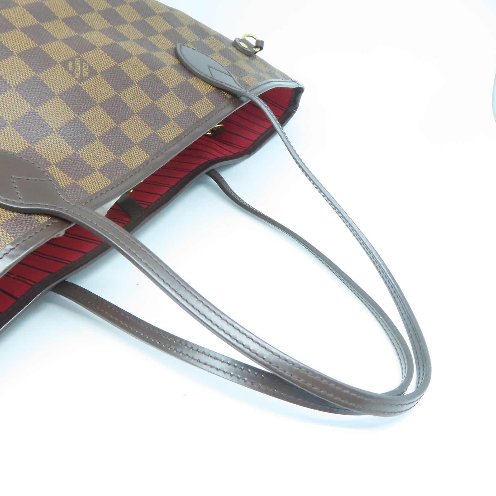 LOUIS VUITTON Damier Neverfull MM金扣手挽袋棕色
