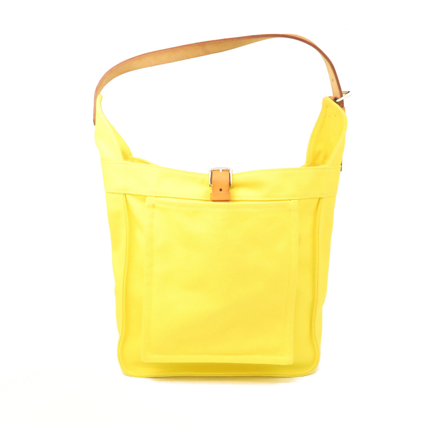 HERMES Canvas Shoulder Bag Silver Buckle Shoulder Bag Yellow