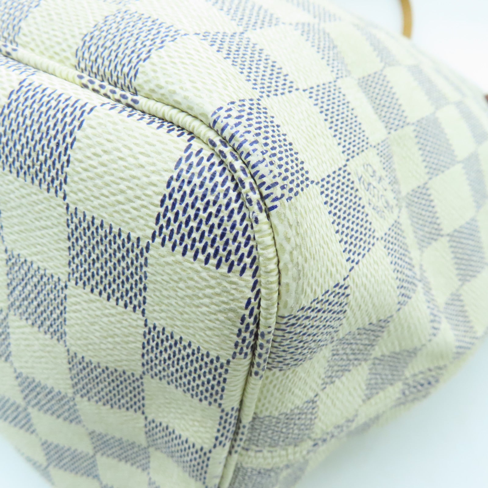 LOUIS VUITTON Damier Azur Neverfull MM金扣手挽袋白色