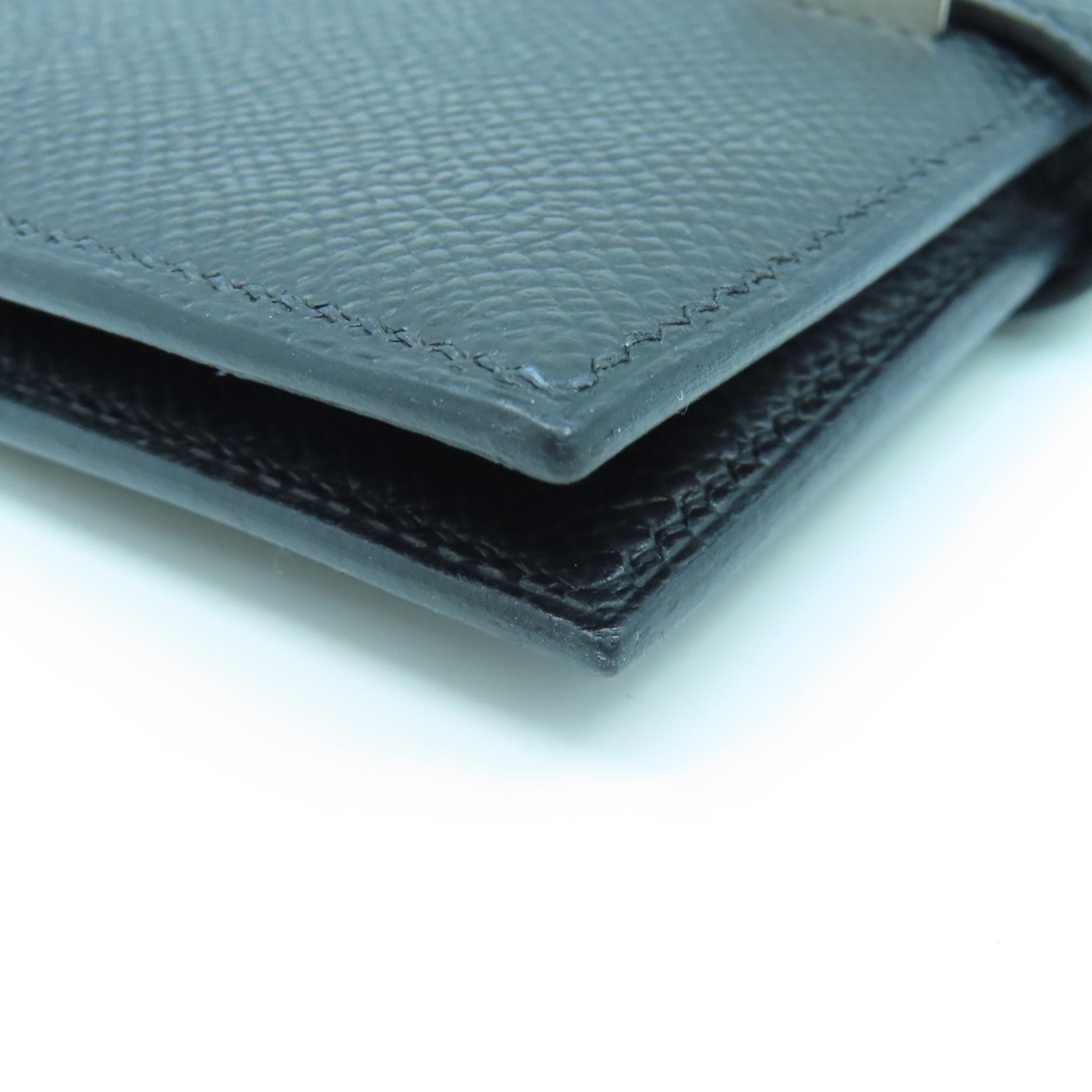 HERMES Epsom Leather Bearn Compact Silver Buckle Wallet Black