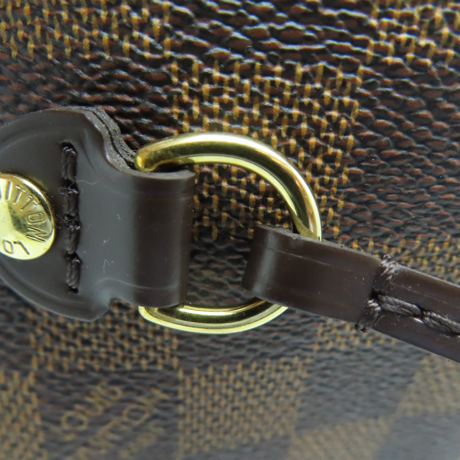 LOUIS VUITTON Damier Neverfull MM金扣手挽袋棕色