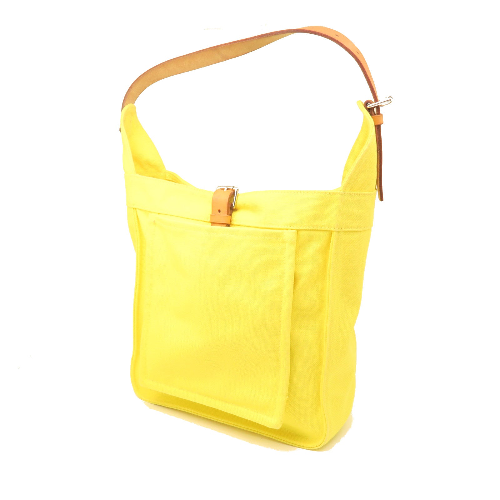 HERMES Canvas Shoulder Bag Silver Buckle Shoulder Bag Yellow