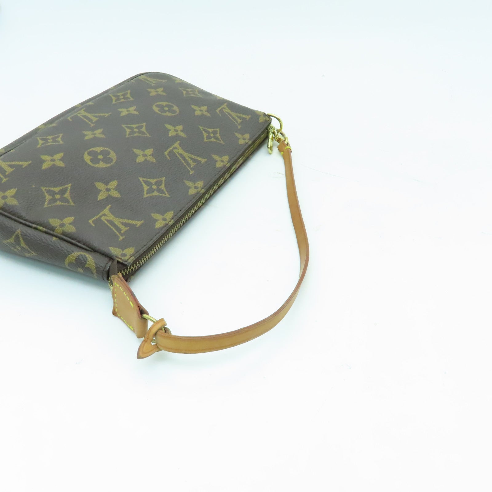 LOUIS VUITTON Monogram Pochette Accessories金扣手提包啡色