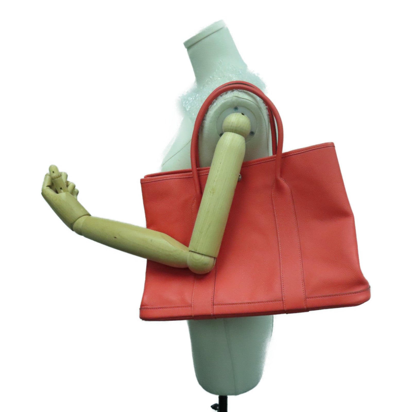 HERMES Epsom皮革Garden Party PM銀扣手挽袋Rouge Pivoine粉紅色