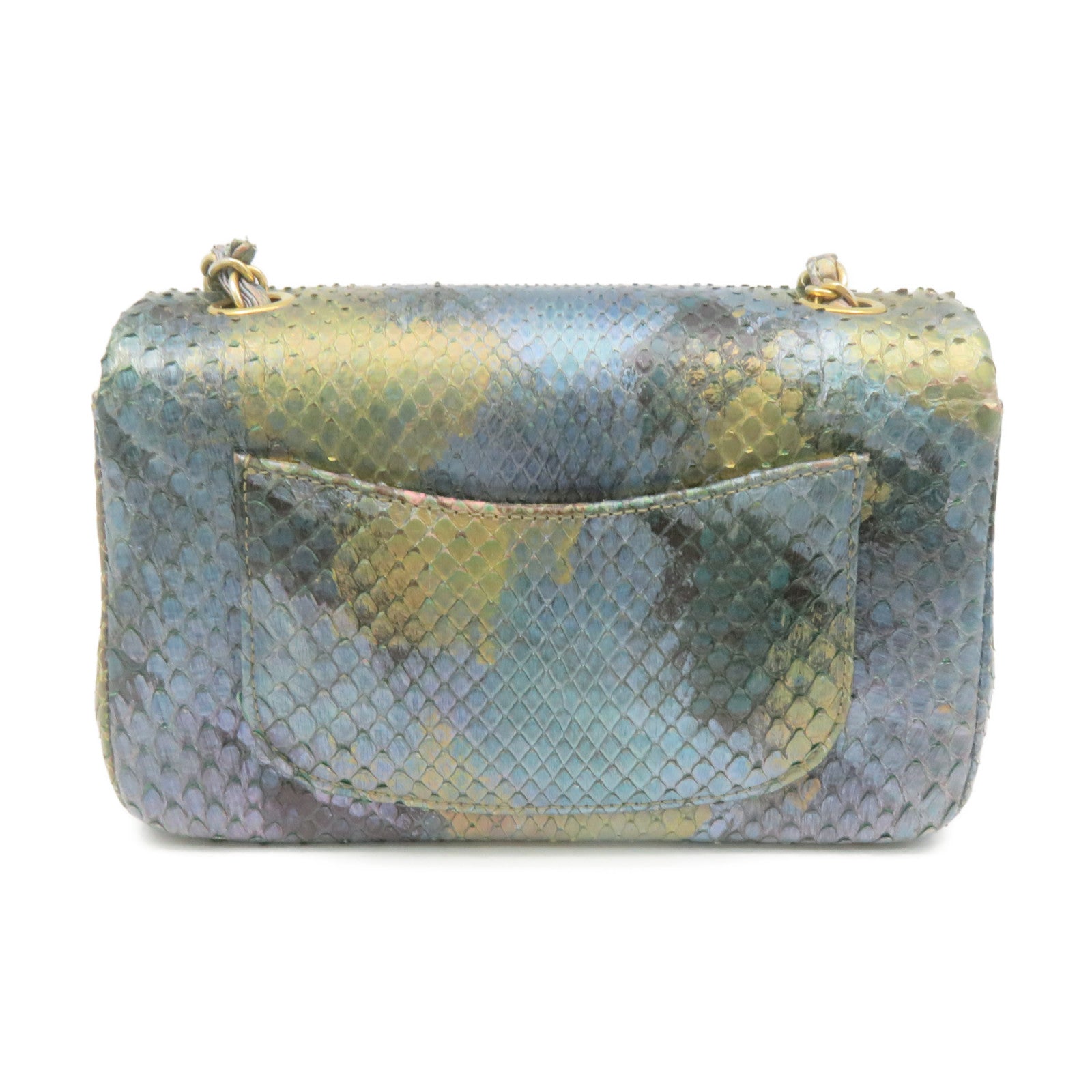 CHANEL 【激減優惠】蛇皮皮革Chain Shoulder Bag金扣鏈帶肩背袋藍色/金色