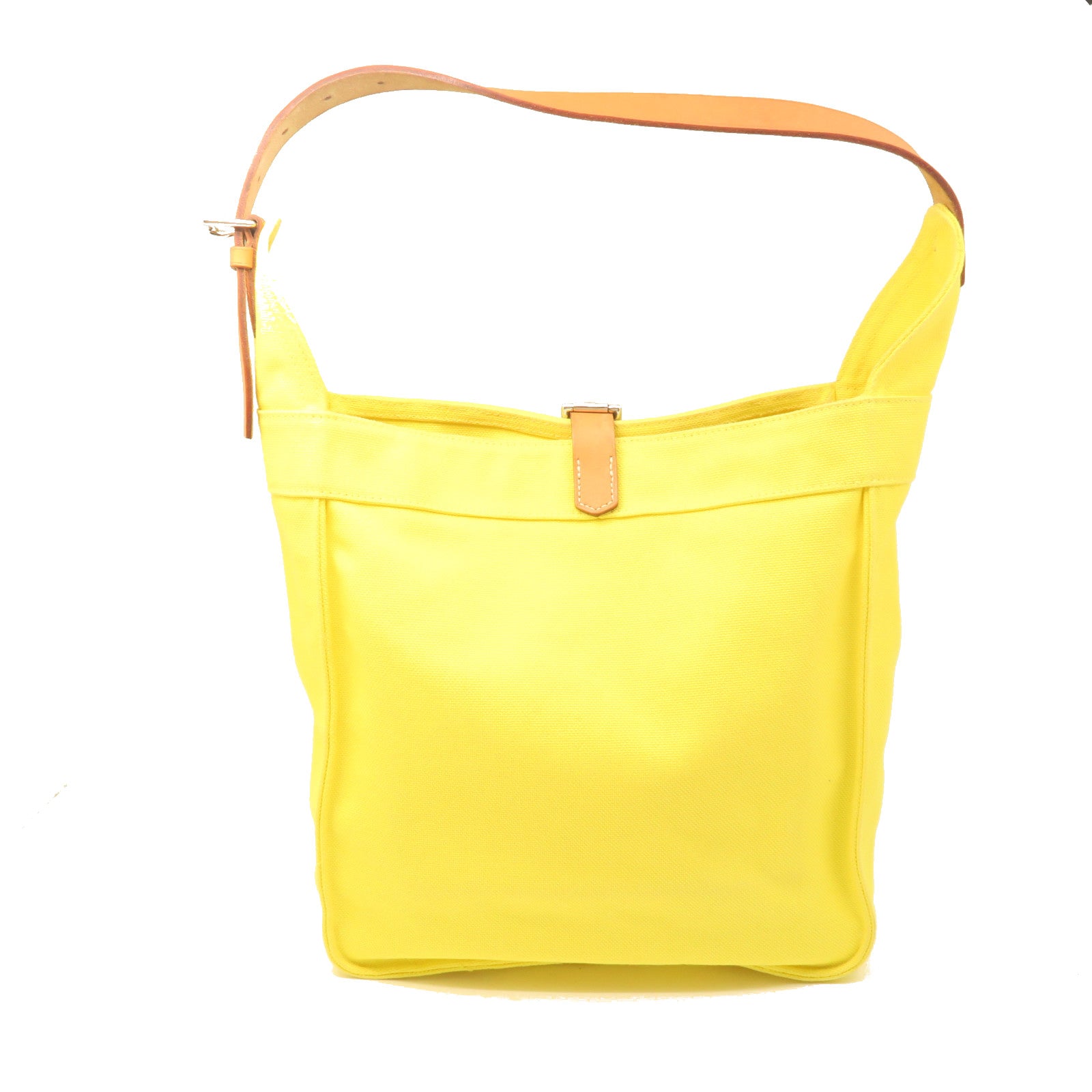 HERMES Canvas Shoulder Bag Silver Buckle Shoulder Bag Yellow