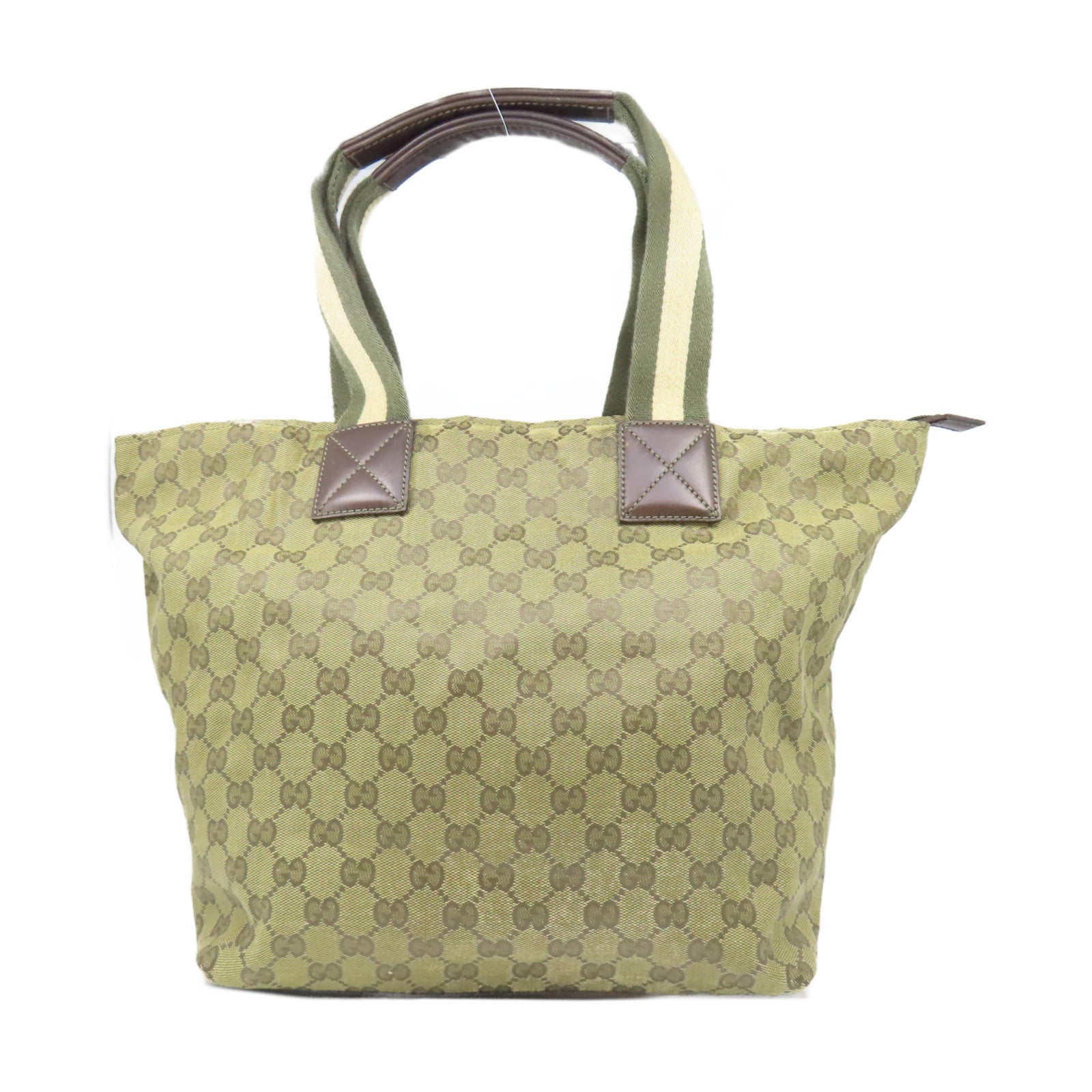 GUCCI 帆布Totebag金扣手挽袋啡色/綠色