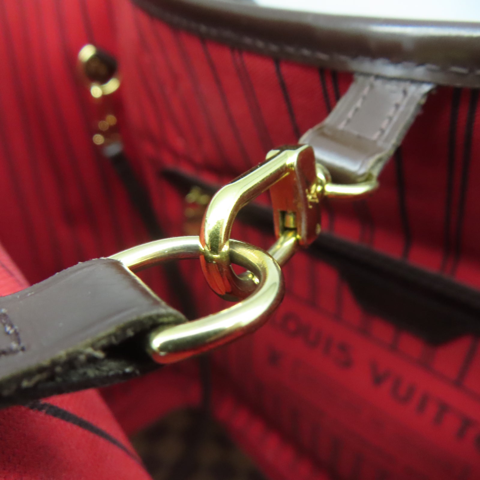 LOUIS VUITTON Damier Neverfull MM金扣手挽袋棕色