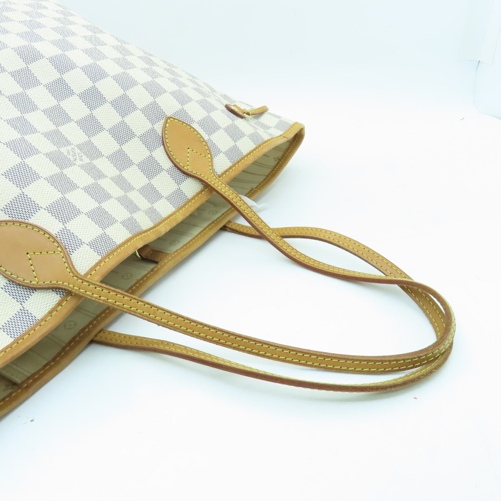 LOUIS VUITTON Damier Azur Neverfull MM金扣手挽袋白色