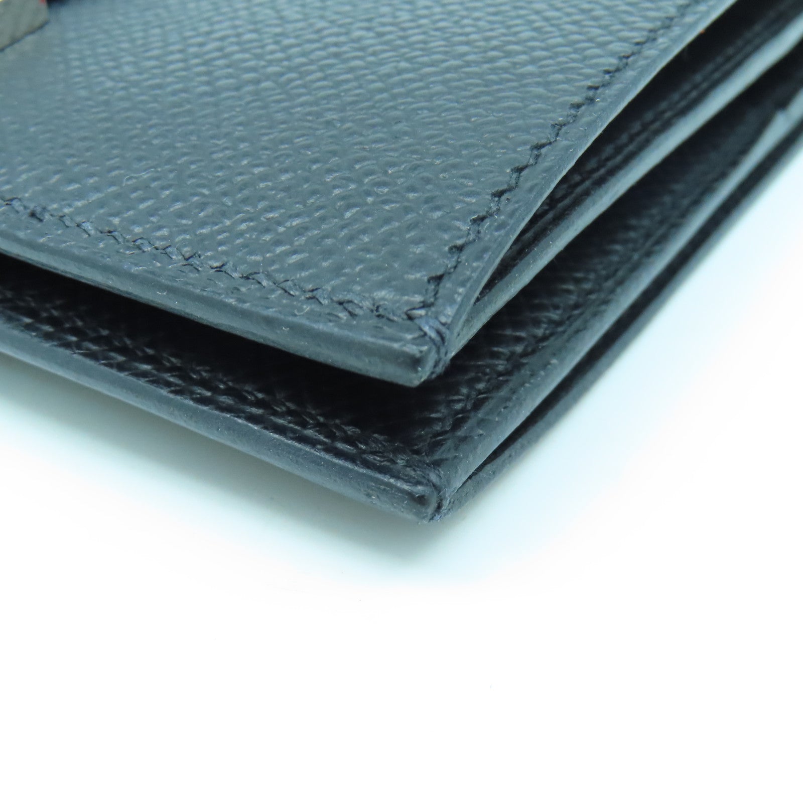 HERMES Epsom Leather Bearn Compact Silver Buckle Wallet Black