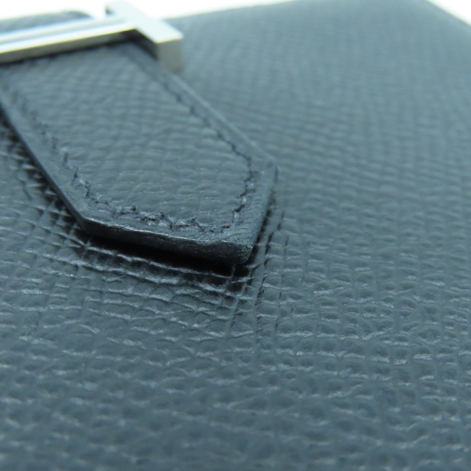 HERMES Epsom Leather Bearn Compact Silver Buckle Wallet Black