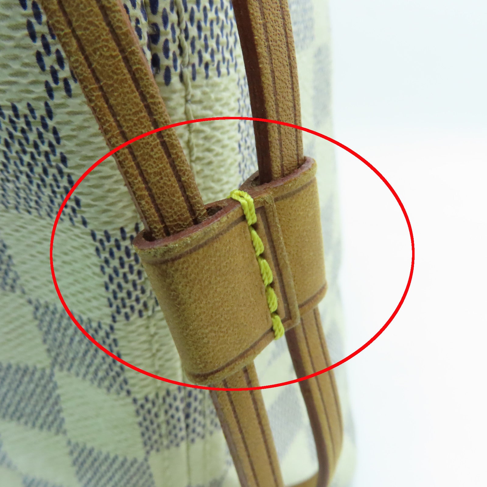 LOUIS VUITTON Damier Azur Neverfull MM金扣手挽袋白色