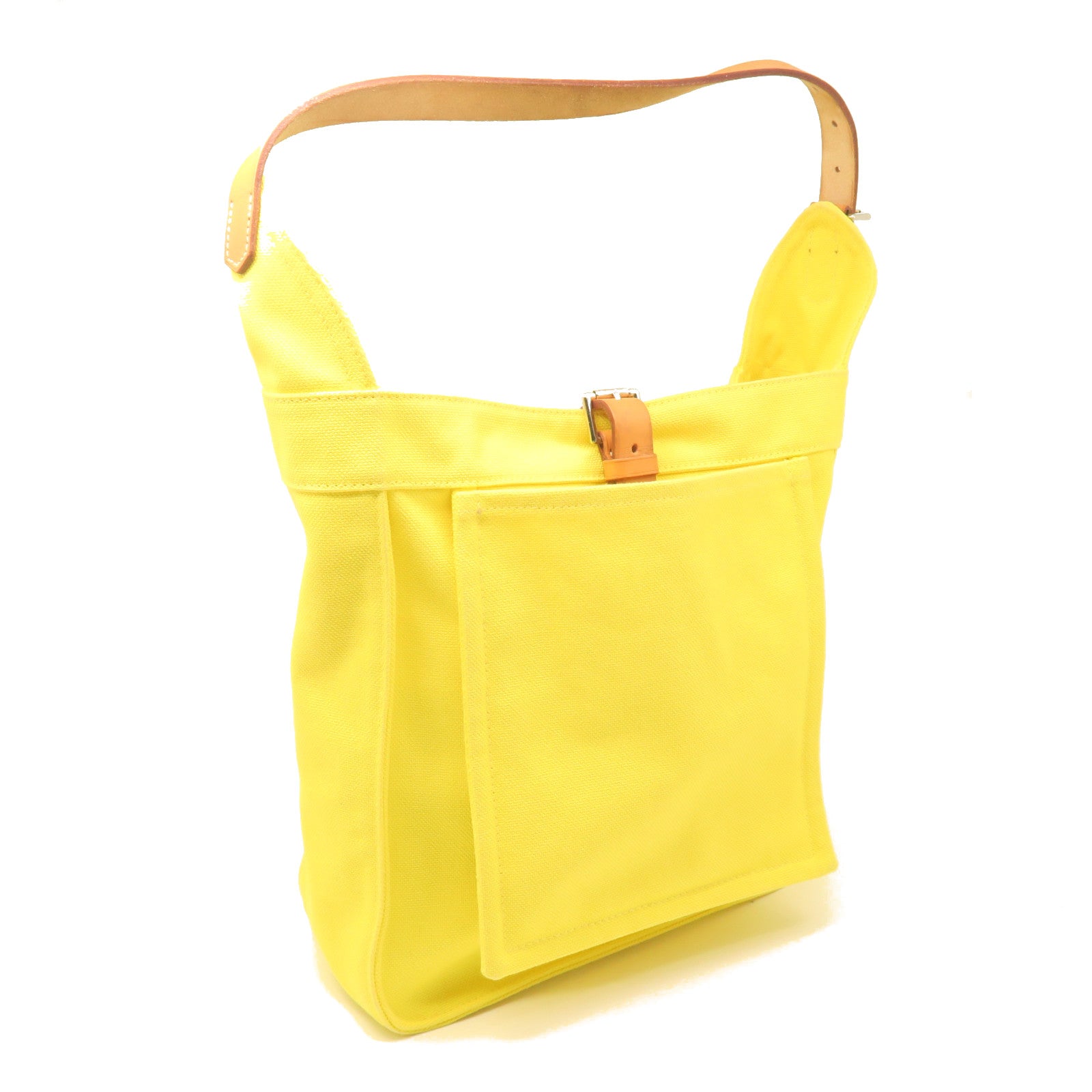 HERMES Canvas Shoulder Bag Silver Buckle Shoulder Bag Yellow