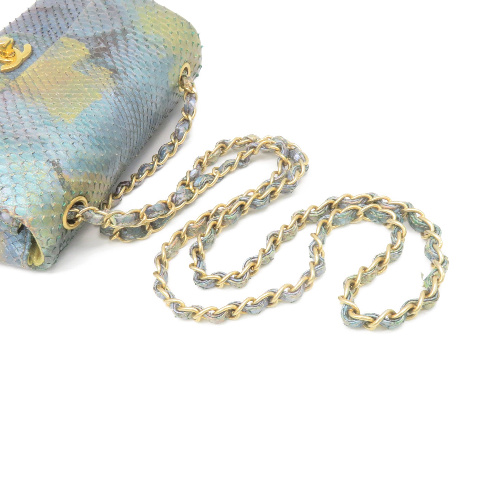 CHANEL 【激減優惠】蛇皮皮革Chain Shoulder Bag金扣鏈帶肩背袋藍色/金色