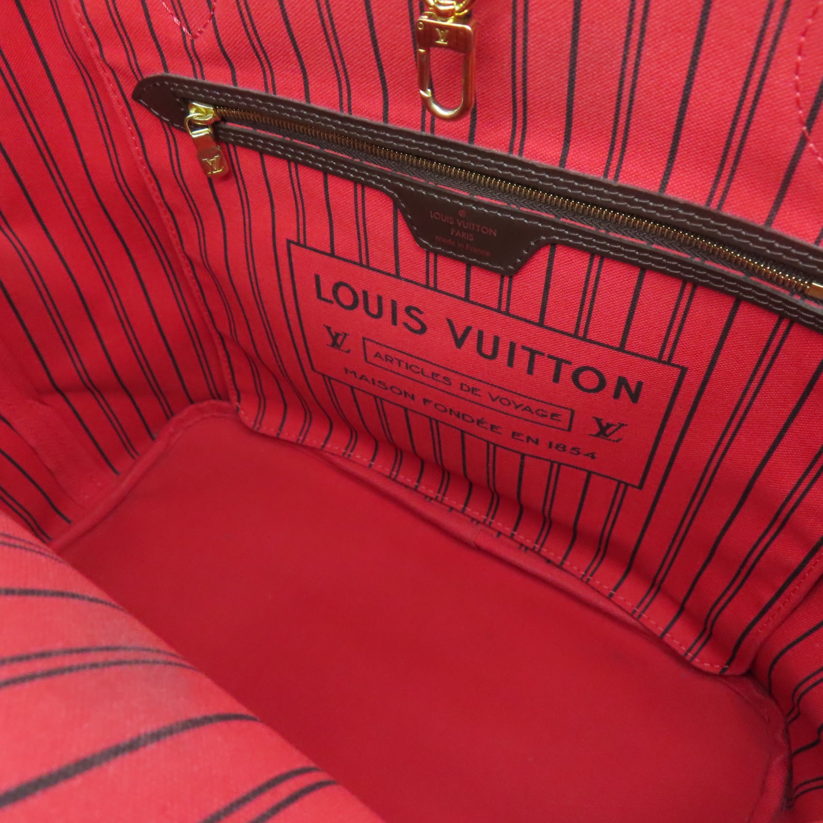 LOUIS VUITTON Damier Neverfull MM金扣手挽袋棕色