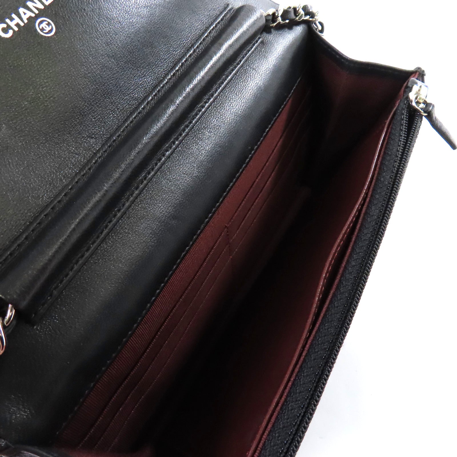 CHANEL 菱格羊皮皮革WOC Shoulder Bag銀扣鏈帶肩背袋黑色
