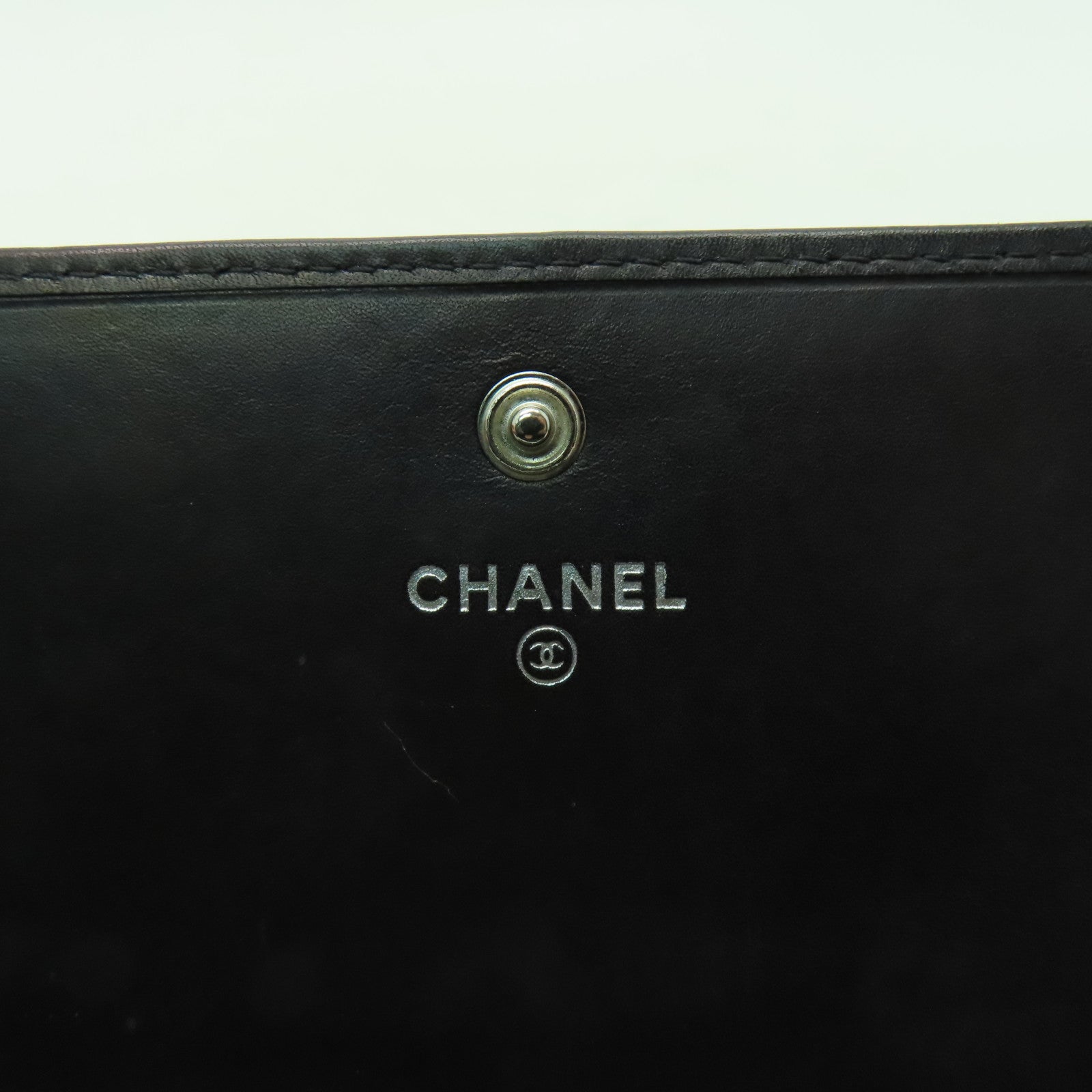 CHANEL 菱格羊皮皮革Wallet銀扣長錢包黑色