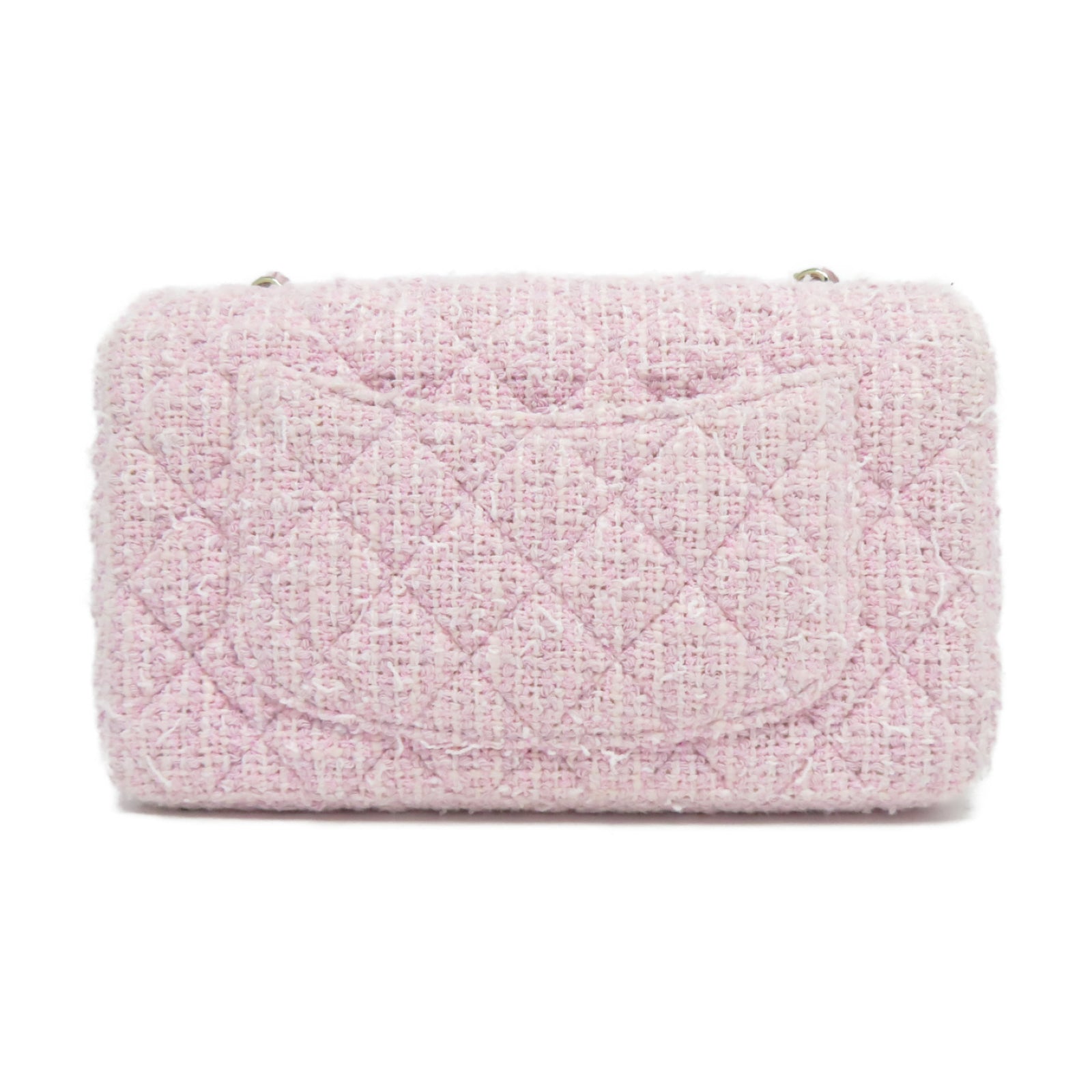 CHANEL 菱格粗花呢Classic 20cm金扣鏈帶肩背袋粉紅色