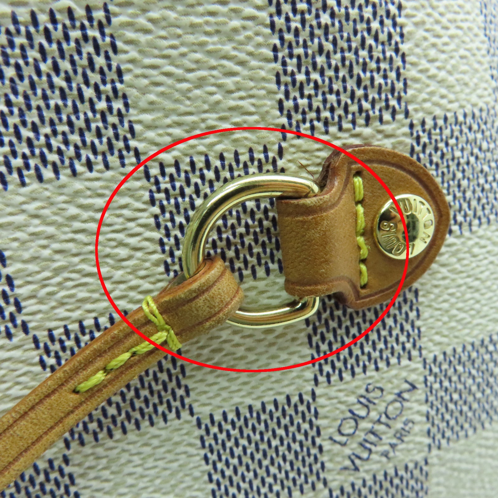 LOUIS VUITTON Damier Azur Neverfull MM金扣手挽袋白色