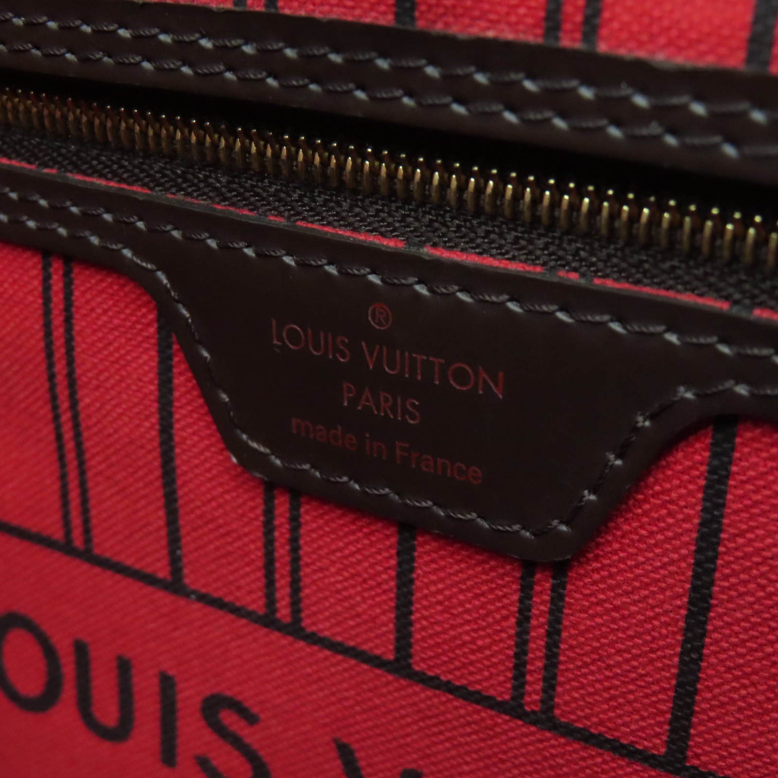 LOUIS VUITTON Damier Neverfull MM金扣手挽袋棕色