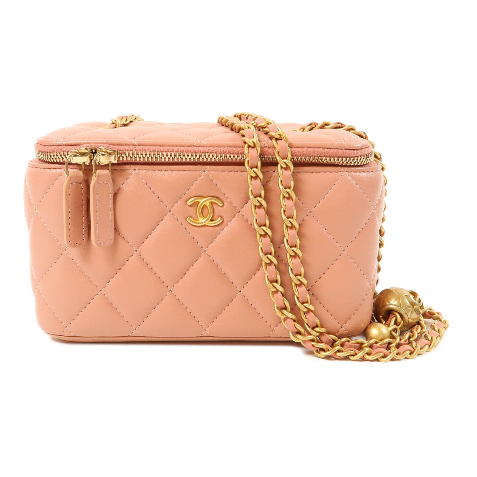 CHANEL 菱格羊皮皮革Chain Shoulder Bag金扣鏈帶肩背袋粉紅色