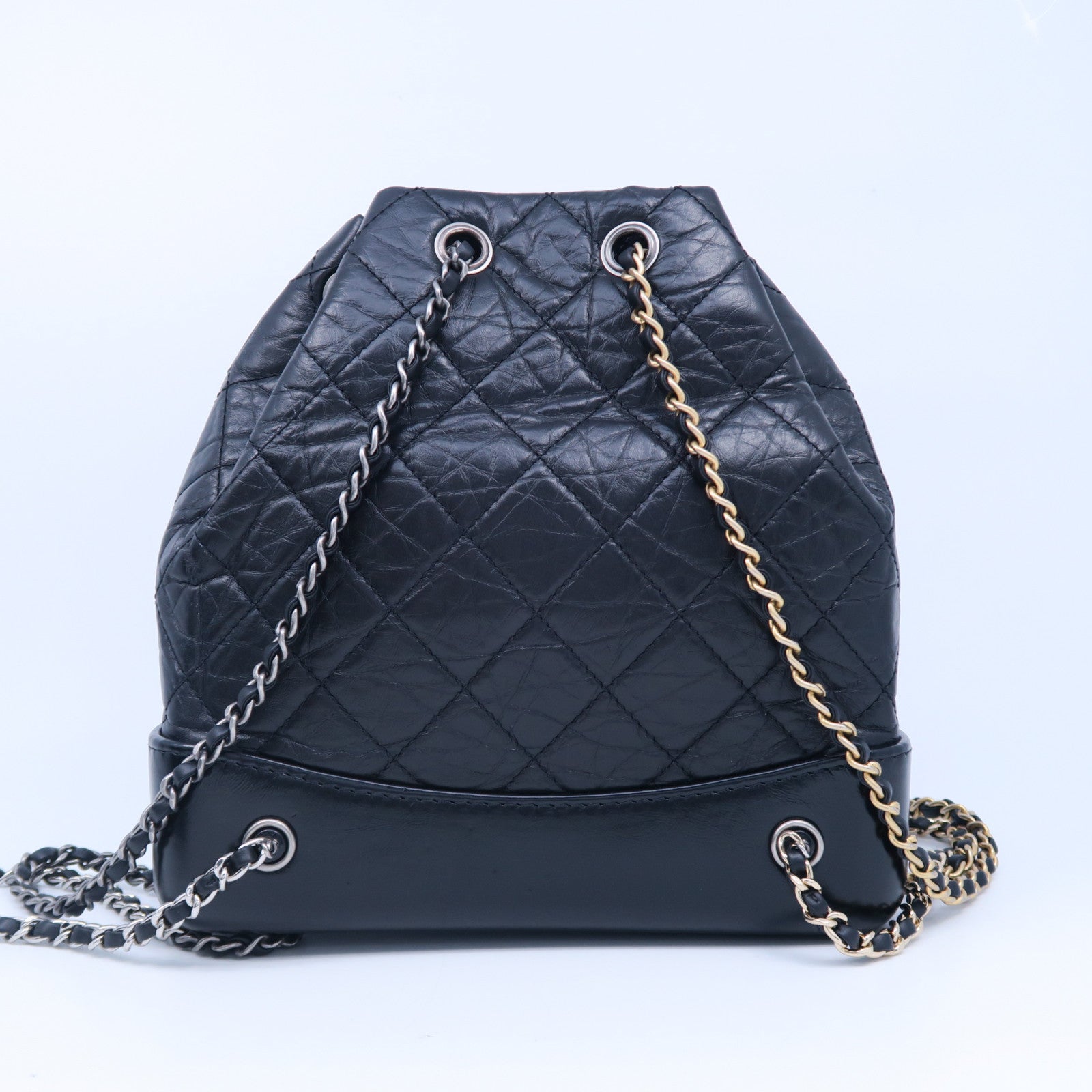 CHANEL 菱格牛皮皮革Gabrielle Backpack银扣链带背包黑色