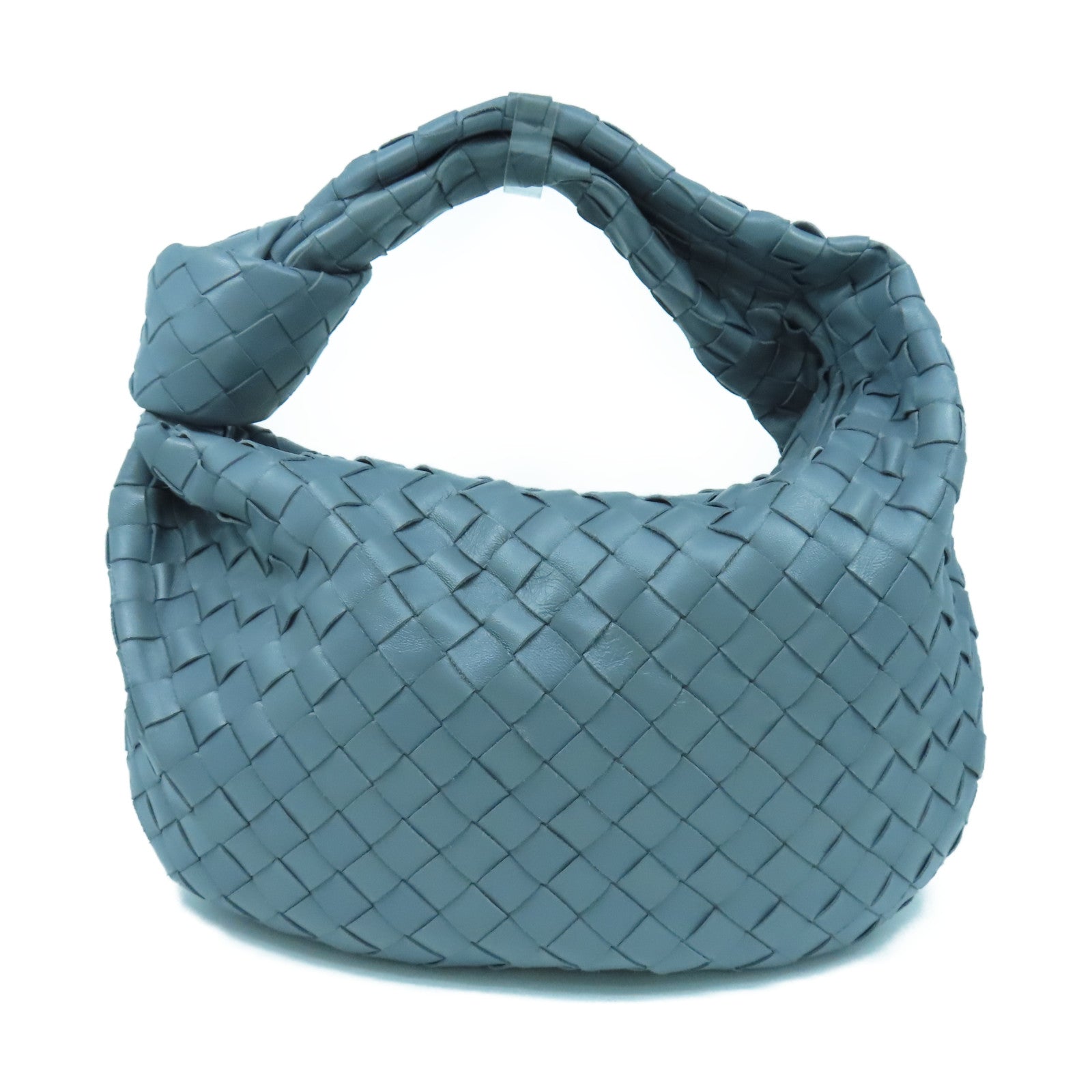 BOTTEGA VENETA Textured Leather Shoulder Bag Gold Buckle Gray
