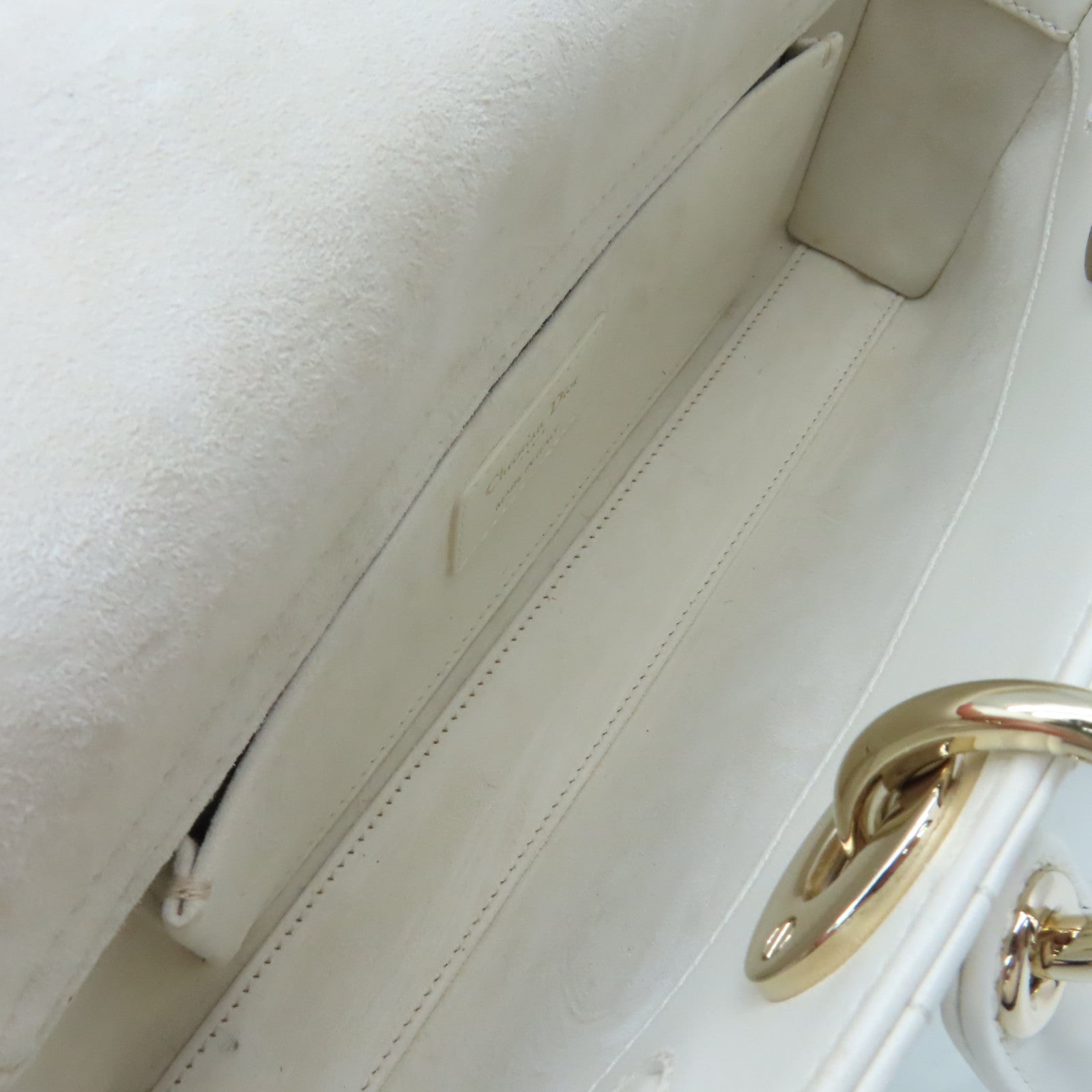 Dior 羊皮皮革Lady D-Joy 2Way Shoulder Bag金扣手挽肩背兩用袋米白色