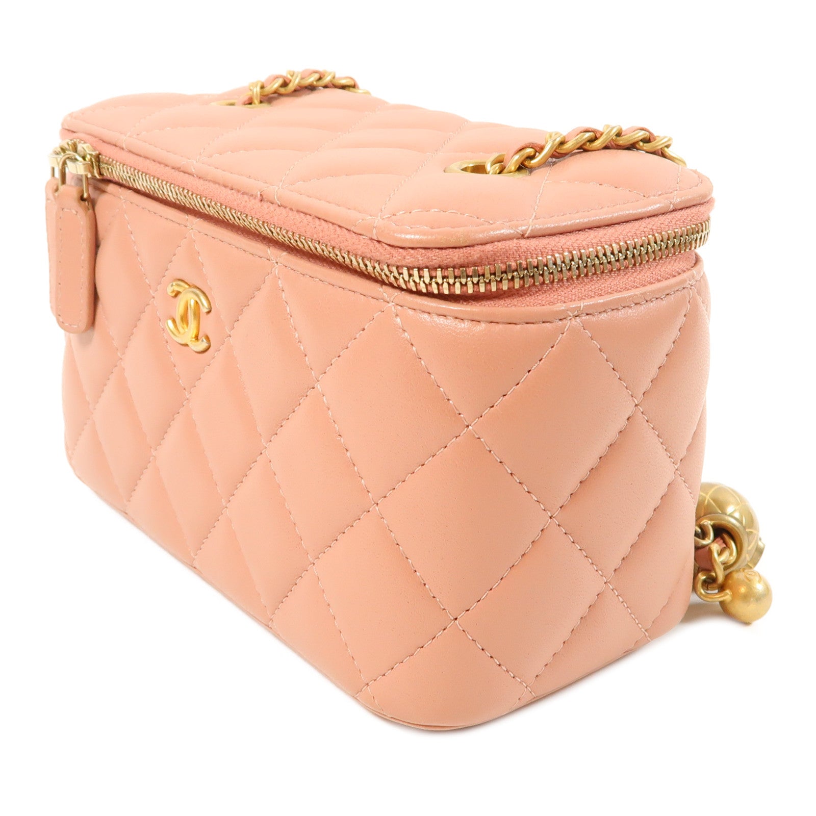 CHANEL 菱格羊皮皮革Chain Shoulder Bag金扣鏈帶肩背袋粉紅色