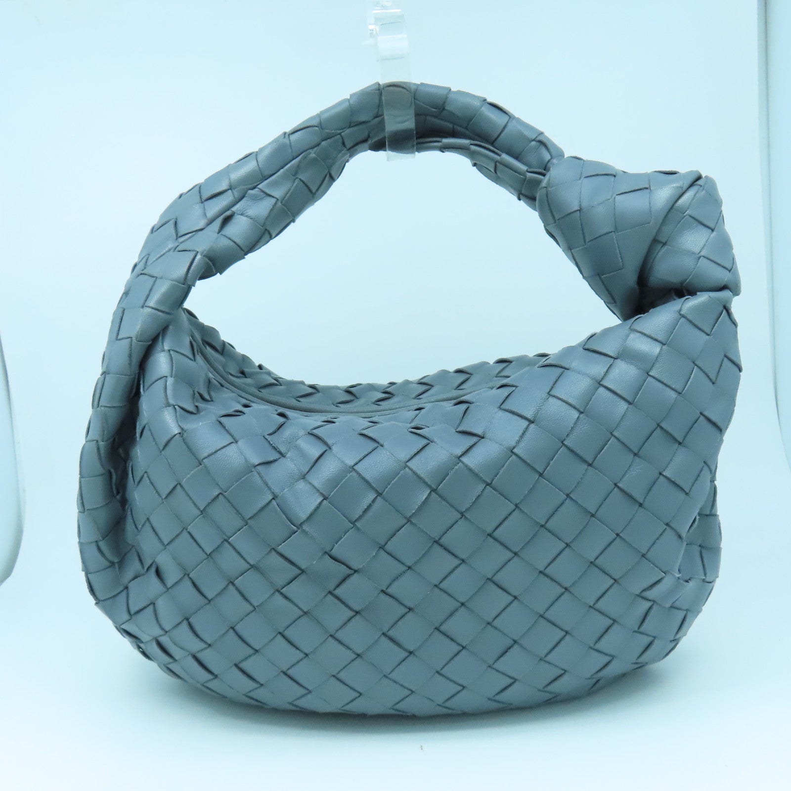 BOTTEGA VENETA Textured Leather Shoulder Bag Gold Buckle Gray