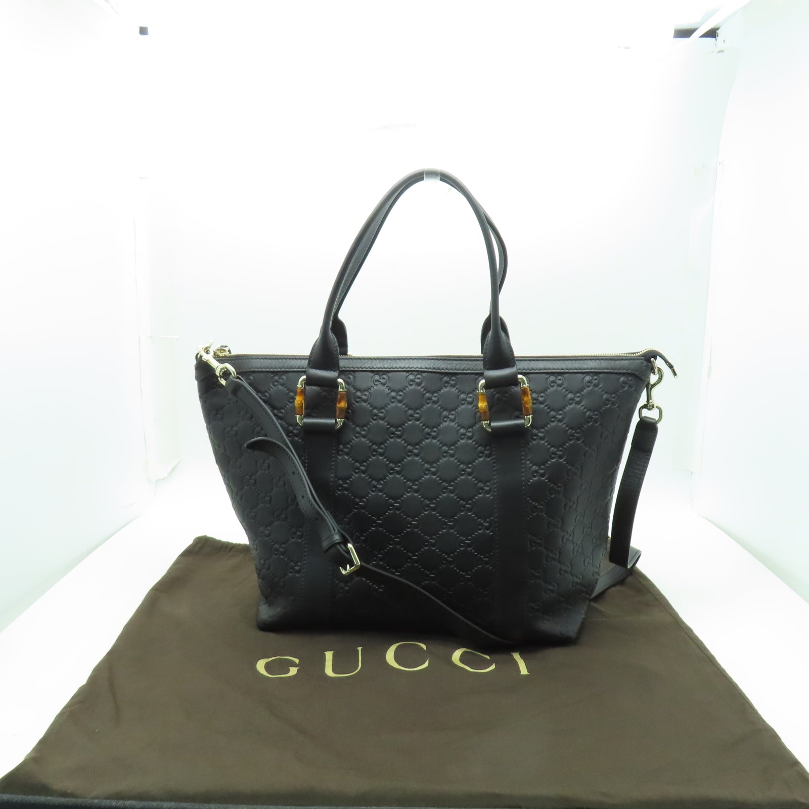 GUCCI 牛皮皮革2 Way Shoulder金扣/銀扣手挽肩背兩用袋黑色