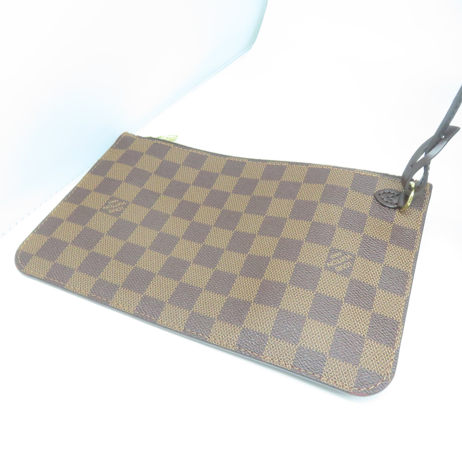 LOUIS VUITTON Damier Neverfull MM金扣手挽袋棕色