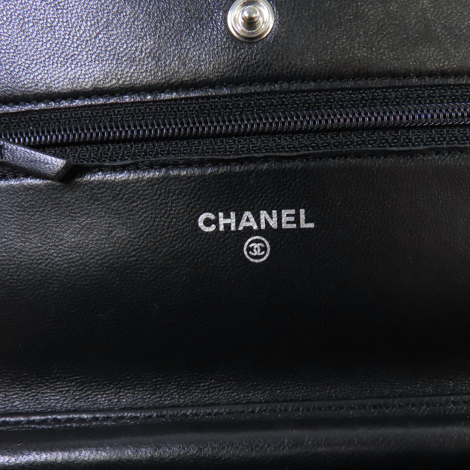 CHANEL 菱格羊皮皮革WOC Shoulder Bag銀扣鏈帶肩背袋黑色