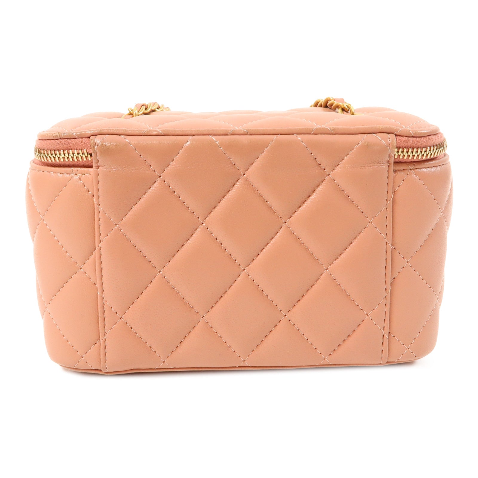 CHANEL 菱格羊皮皮革Chain Shoulder Bag金扣鏈帶肩背袋粉紅色
