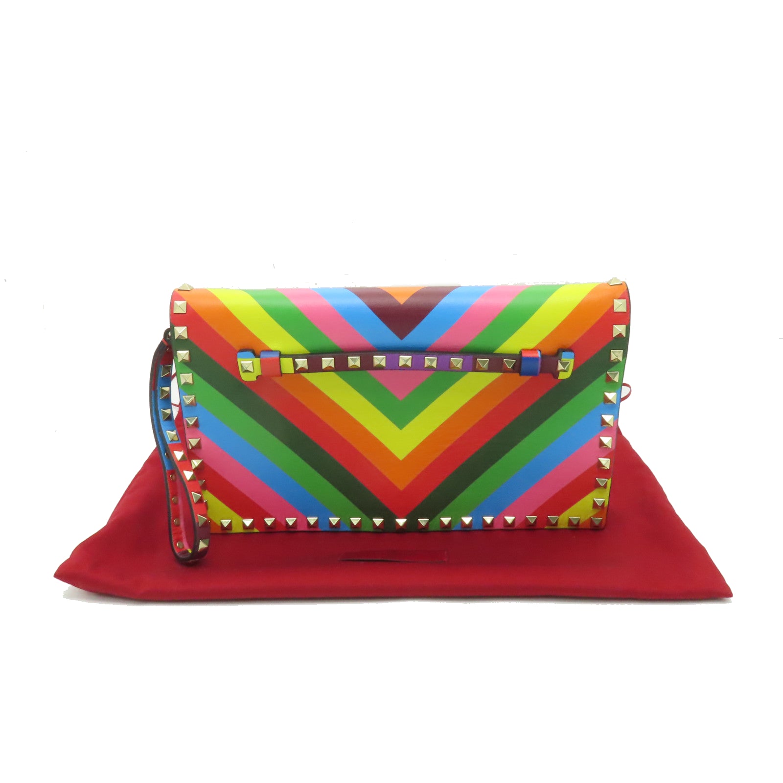 Valentino 窩釘牛皮皮革Clutch金扣手拿包彩色