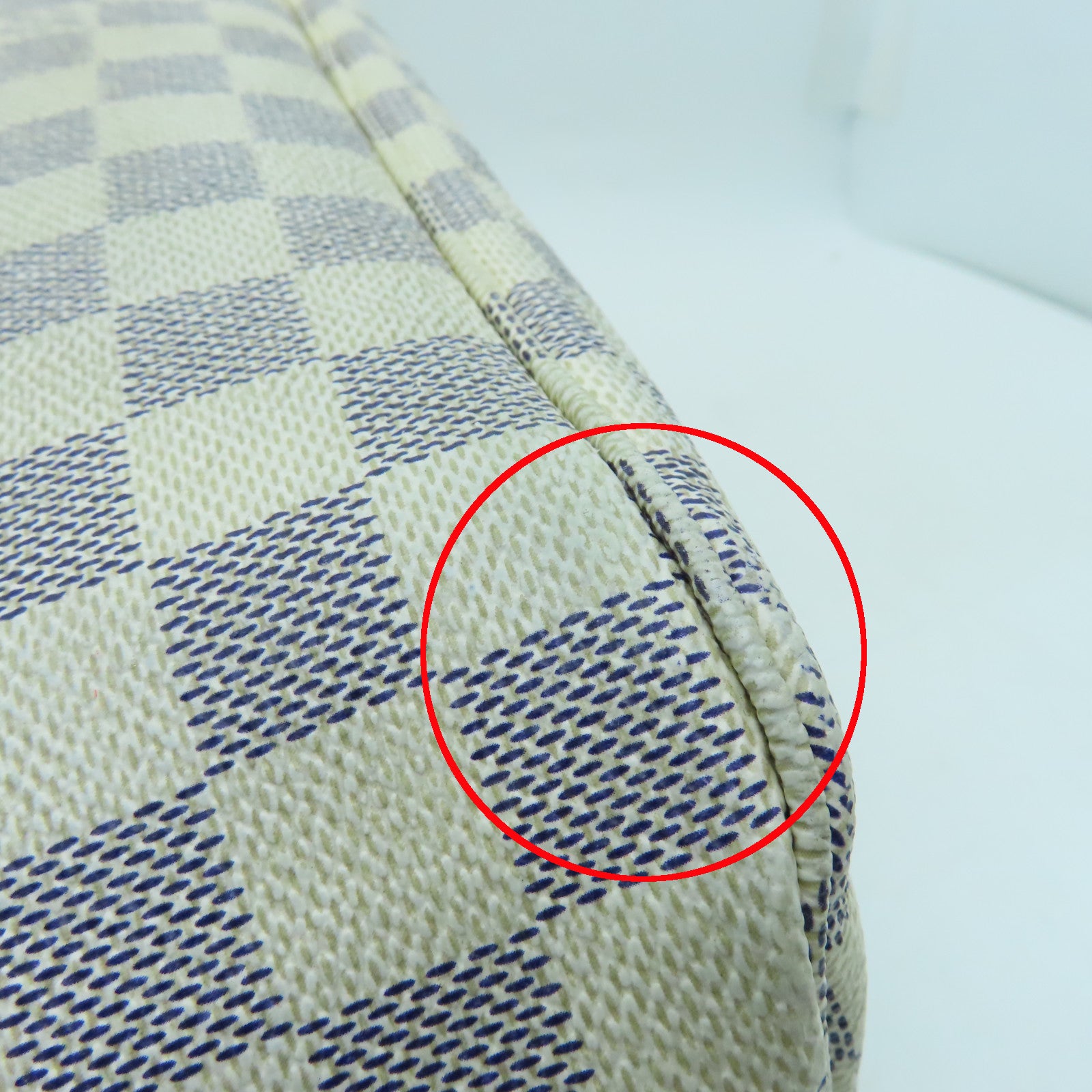 LOUIS VUITTON Damier Azur Neverfull MM金扣手挽袋白色