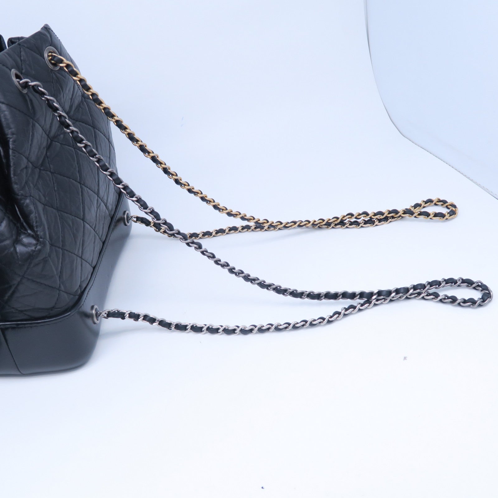 CHANEL 菱格牛皮皮革Gabrielle Backpack银扣链带背包黑色