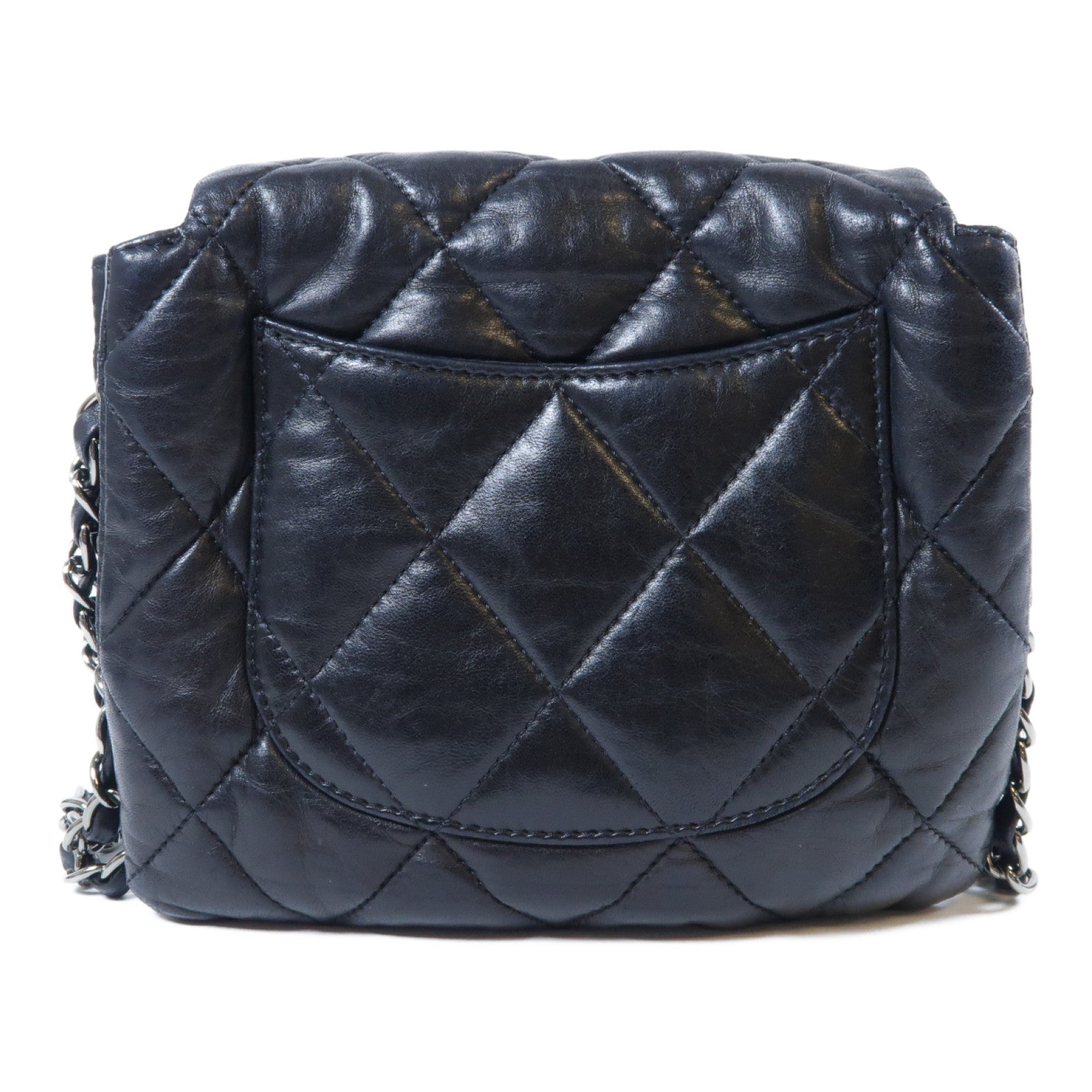 CHANEL 菱格牛皮皮革Chain Shoulder Bag銀扣鏈帶肩背袋黑色