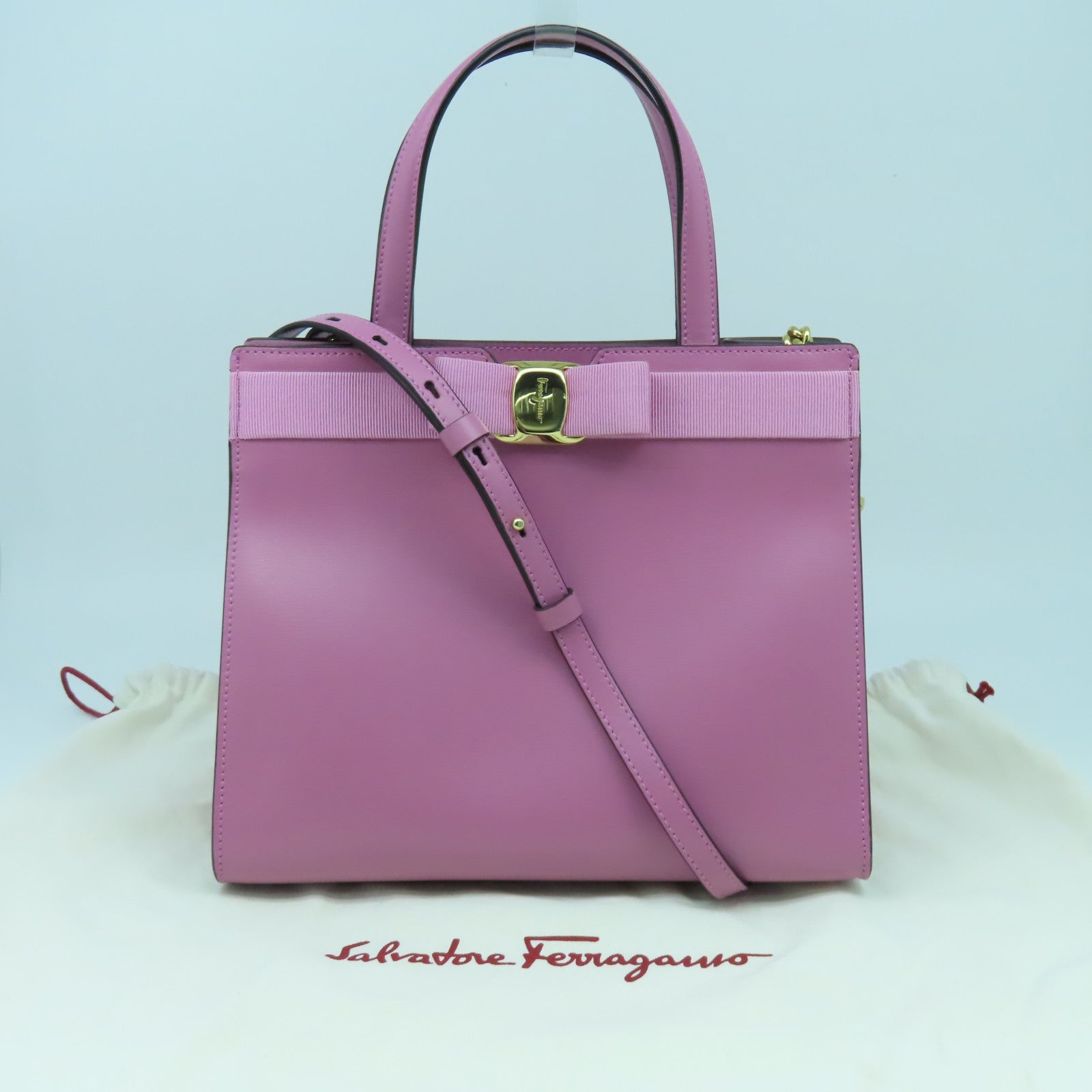 Salvatore Ferragamo 牛皮皮革Chain Shoulder Bag金扣手挽肩背兩用袋暗粉紅色