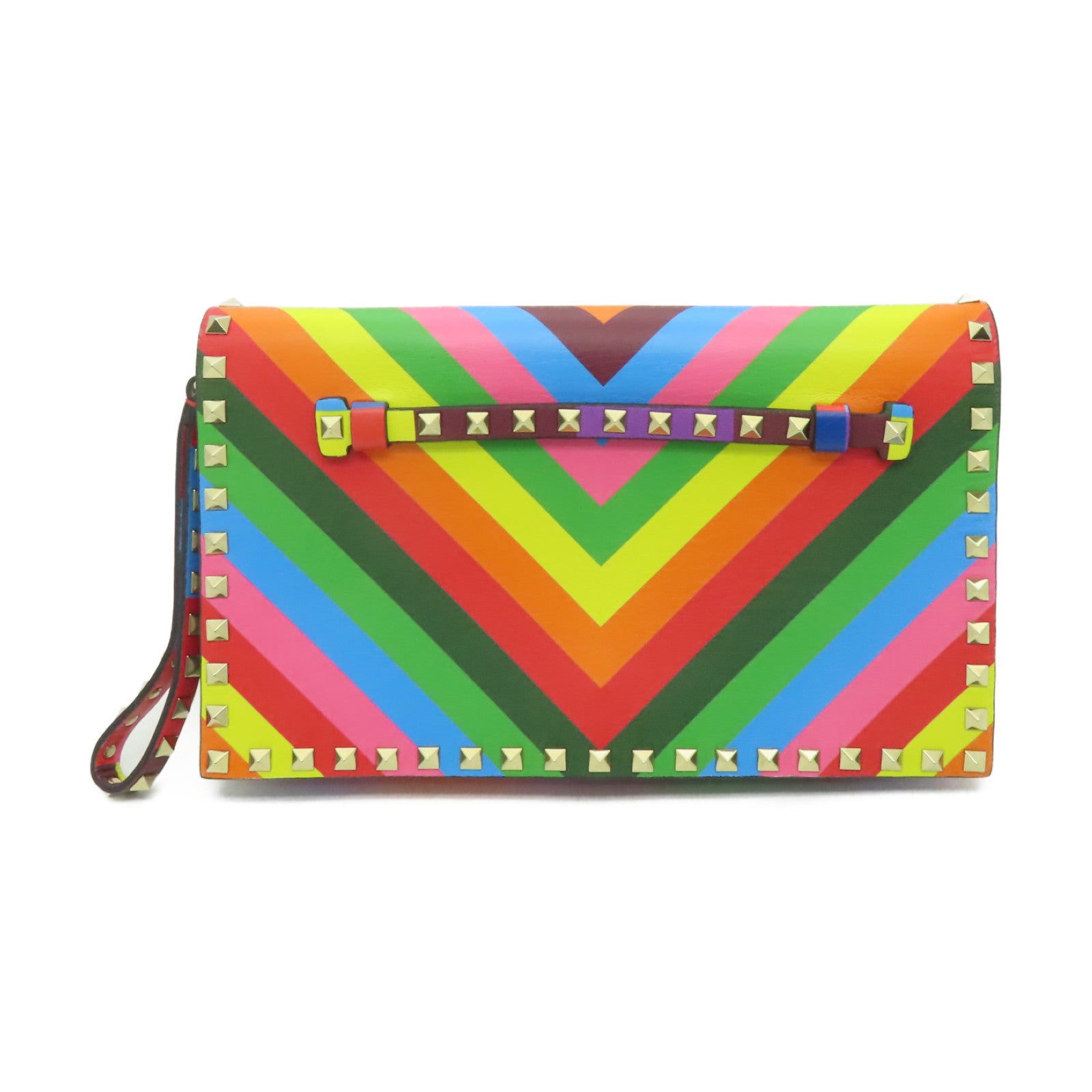 Valentino 窩釘牛皮皮革Clutch金扣手拿包彩色