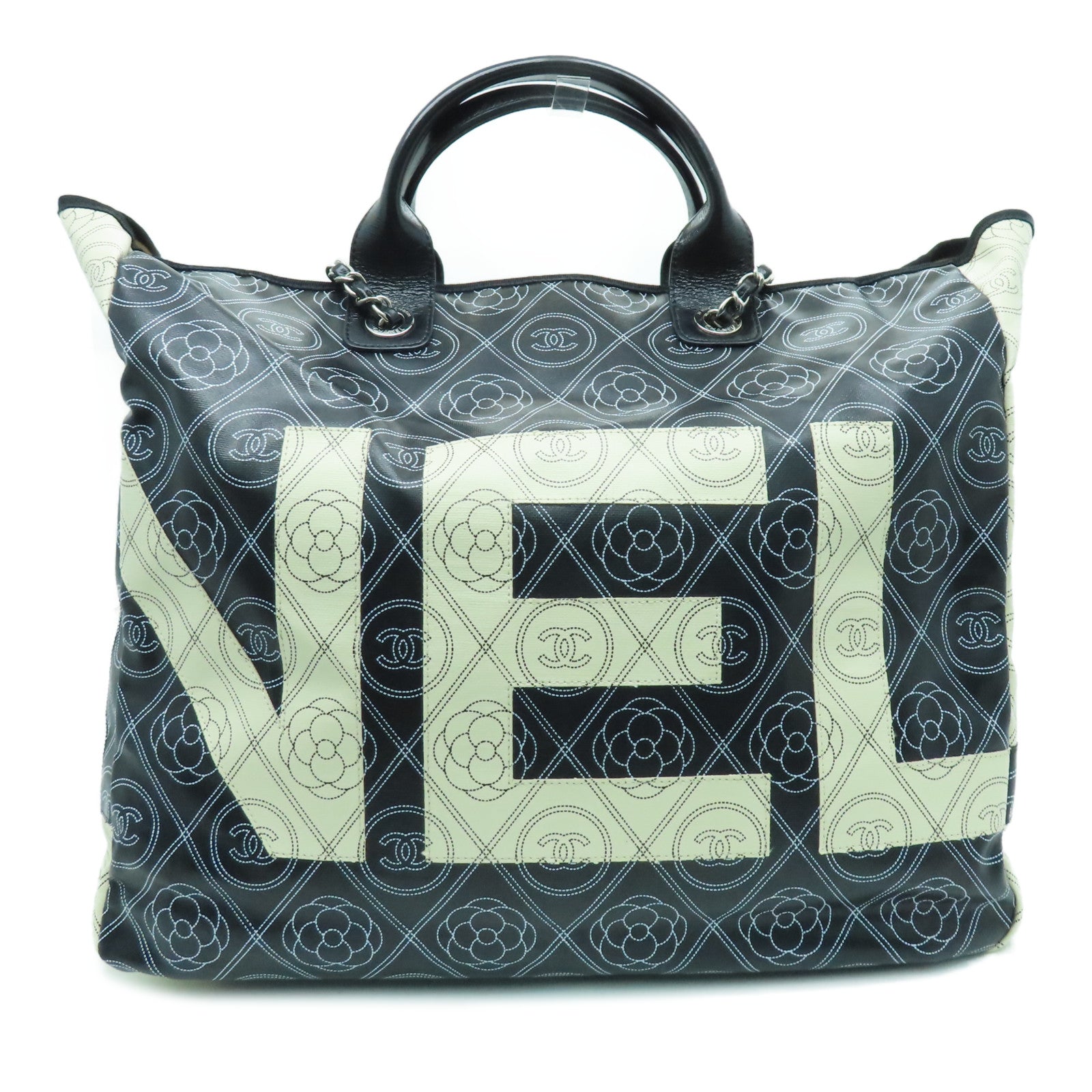 CHANEL 【激減優惠】PVC 2way Shoulder Bag銀扣手挽肩背兩用袋黑色白色