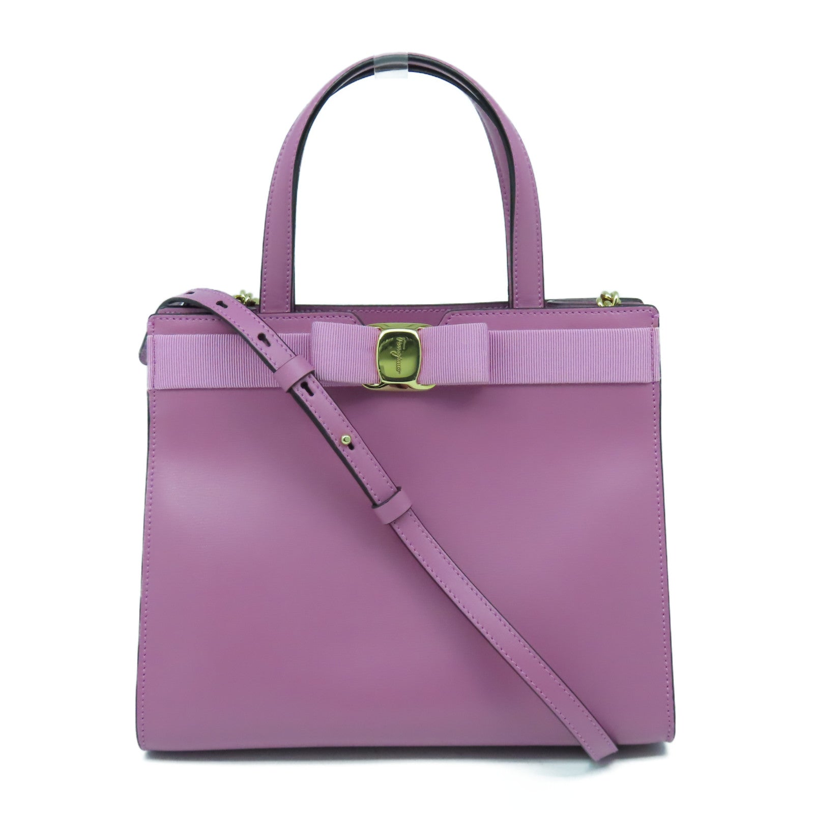 Salvatore Ferragamo 牛皮皮革Chain Shoulder Bag金扣手挽肩背兩用袋暗粉紅色