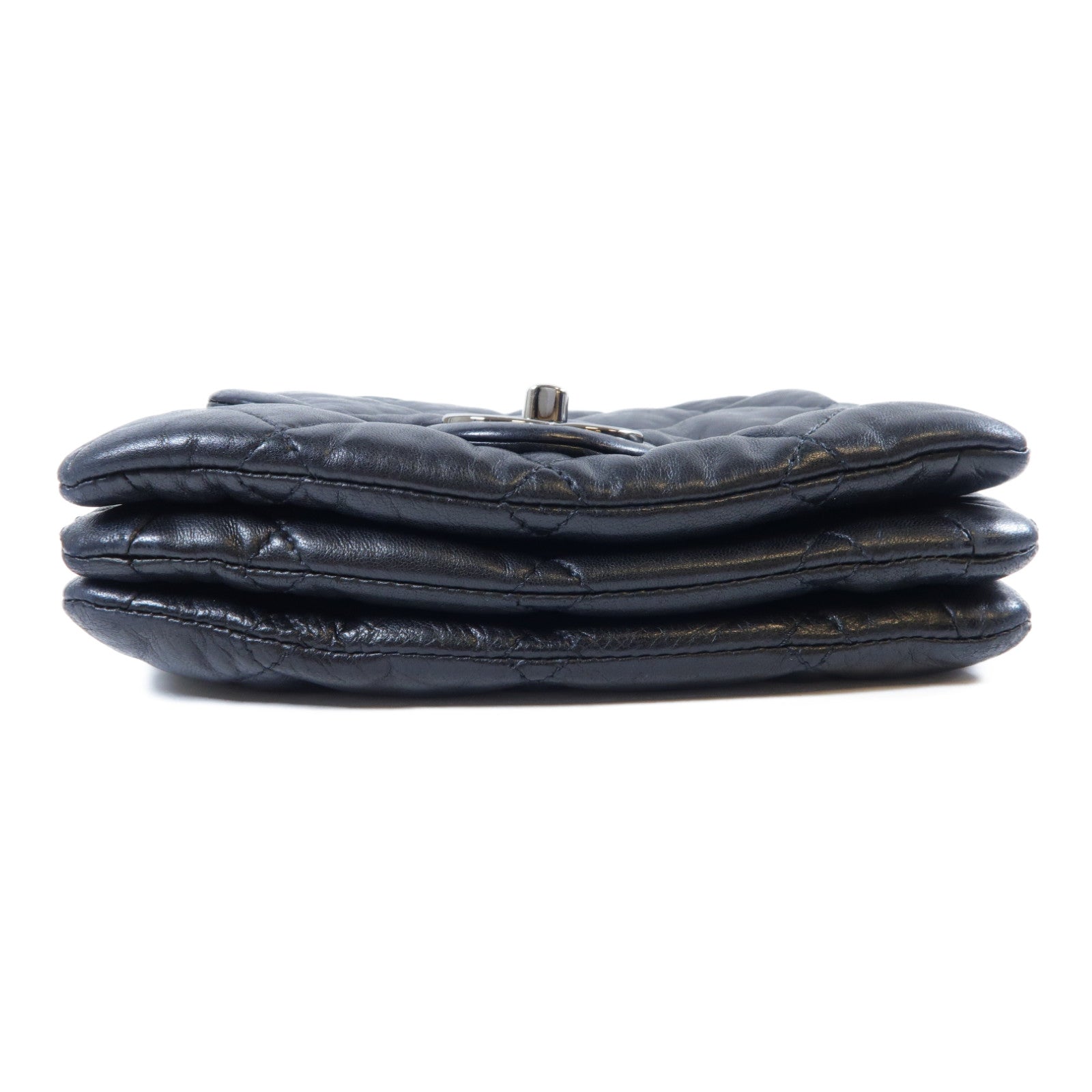 CHANEL 菱格牛皮皮革Chain Shoulder Bag銀扣鏈帶肩背袋黑色